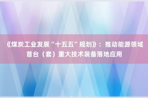 《煤炭工业发展“十五五”规划》：推动能源领域首台（套）重大技术装备落地应用