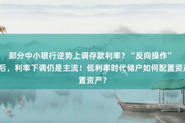 部分中小银行逆势上调存款利率？“反向操作” 背后，利率下调仍是主流！低利率时代储户如何配置资产？