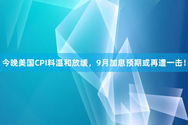 今晚美国CPI料温和放缓，9月加息预期或再遭一击！