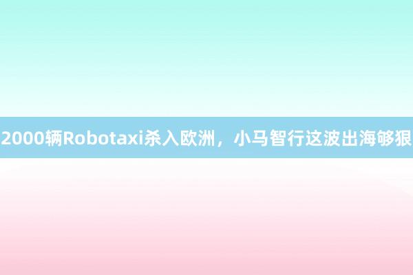 2000辆Robotaxi杀入欧洲，小马智行这波出海够狠