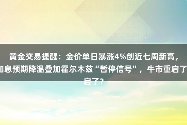 黄金交易提醒：金价单日暴涨4%创近七周新高，加息预期降温叠加霍尔木兹“暂停信号”，牛市重启了？