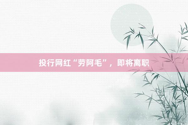投行网红“劳阿毛”，即将离职