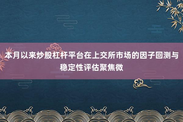 本月以来炒股杠杆平台在上交所市场的因子回测与稳定性评估聚焦微