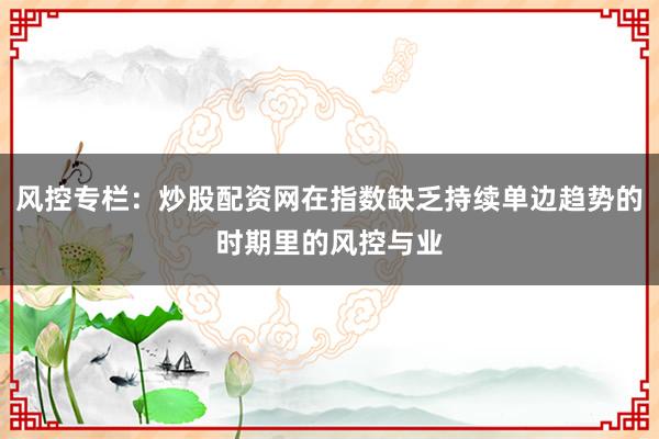 风控专栏：炒股配资网在指数缺乏持续单边趋势的时期里的风控与业