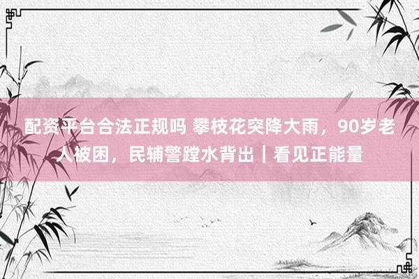 配资平台合法正规吗 攀枝花突降大雨，90岁老人被困，民辅警蹚水背出｜看见正能量