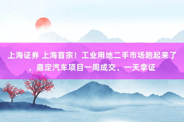 上海证券 上海首宗！工业用地二手市场跑起来了，嘉定汽车项目一周成交、一天拿证