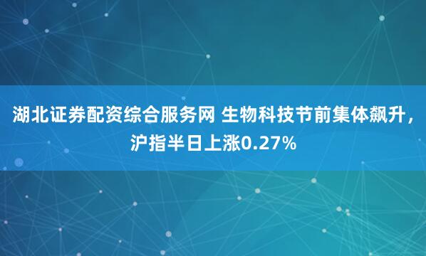 湖北证券配资综合服务网 生物科技节前集体飙升，沪指半日上涨0.27%