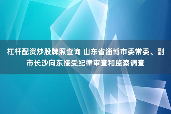 杠杆配资炒股牌照查询 山东省淄博市委常委、副市长沙向东接受纪律审查和监察调查