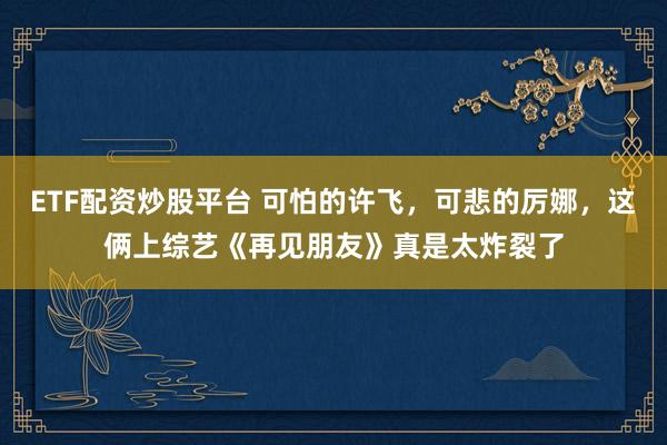 ETF配资炒股平台 可怕的许飞，可悲的厉娜，这俩上综艺《再见朋友》真是太炸裂了